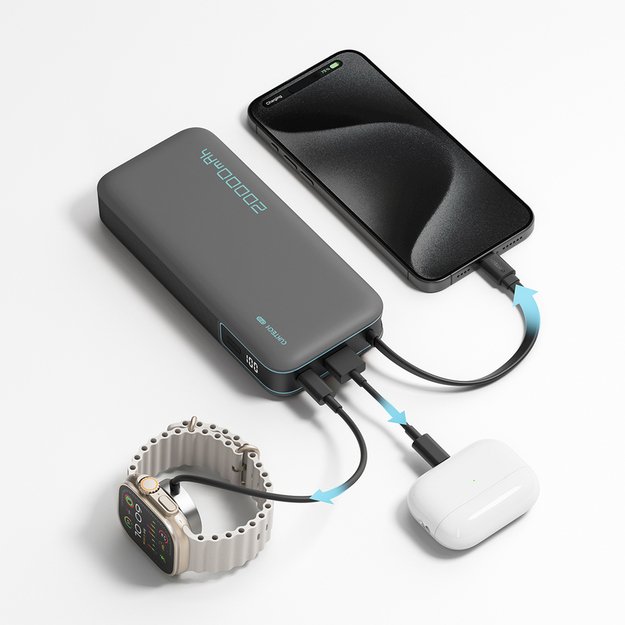 Cuktech CUKP200NGLDG 55W 20000mAh Powerbank with Built-in USB-C Cable - Gray 4