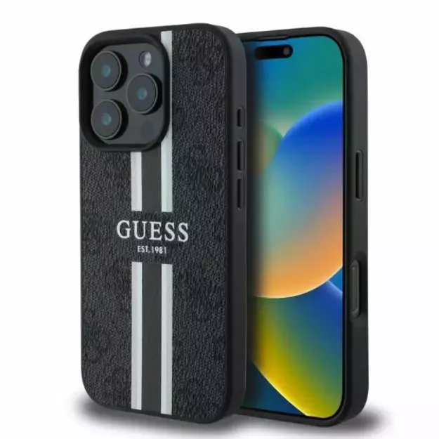 Guess 4G Printed Stripes MagSafe case for iPhone 16 Pro Max - black