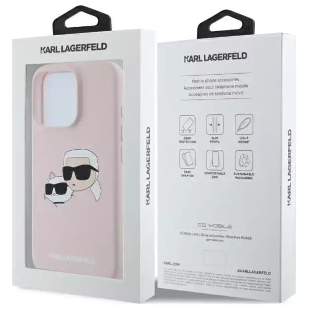Karl Lagerfeld Silicone Case Heads Print MagSafe for iPhone 16 Pro - Pink 7