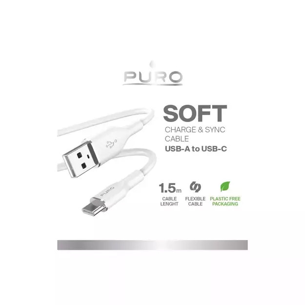 Puro Soft USB-A - USB-C Cable 1.5m - White 1