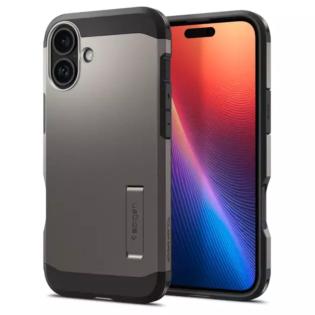 Spigen Tough Armor MagSafe case with stand for iPhone 16 - gunmetal 1