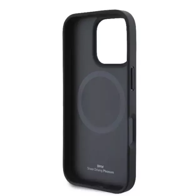 BMW Signature Leather Half Textured &amp  Circle MagSafe case for iPhone 16 Pro - black 12