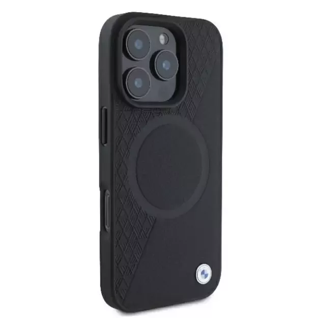 BMW Signature Leather Half Textured &amp  Circle MagSafe case for iPhone 16 Pro - black 6