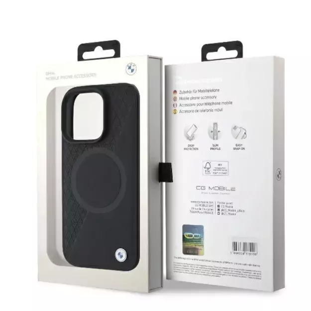 BMW Signature Leather Half Textured &amp  Circle MagSafe case for iPhone 16 Pro - black 14