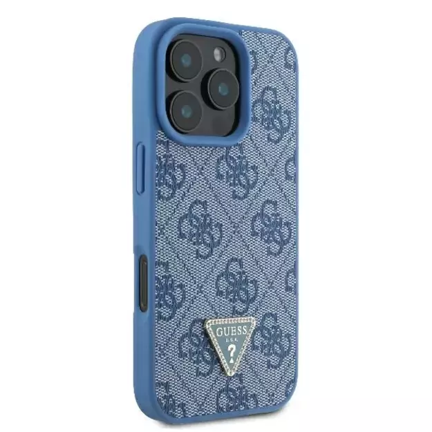 Guess Leather Metal Logo Strass Crossbody Case for iPhone 16 Pro - Blue 10