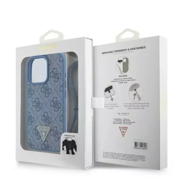 Guess Leather Metal Logo Strass Crossbody Case for iPhone 16 Pro - Blue 16