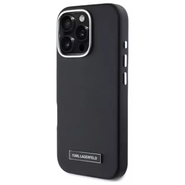 Karl Lagerfeld FW Metal Plate MagSafe iPhone 16 Pro Case - Black 8