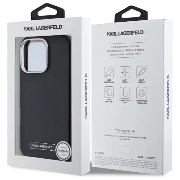 Karl Lagerfeld FW Metal Plate MagSafe iPhone 16 Pro Case - Black 14