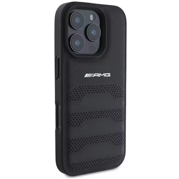 AMG Leather Debossed Lines Black Logo iPhone 16 Pro Max Case - Black 10