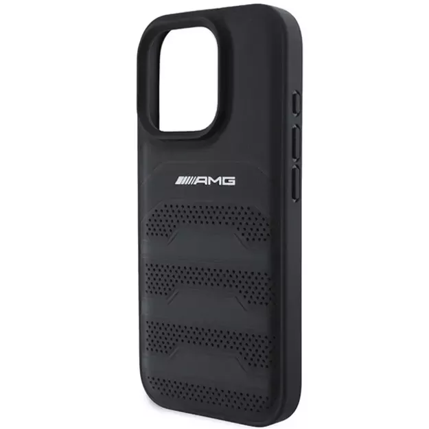 AMG Leather Debossed Lines Black Logo iPhone 16 Pro Max Case - Black 12