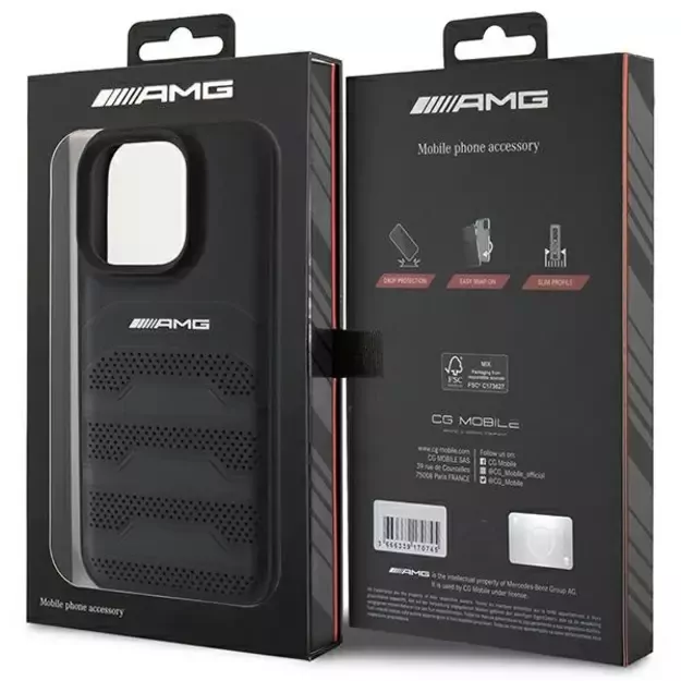 AMG Leather Debossed Lines Black Logo iPhone 16 Pro Max Case - Black 14