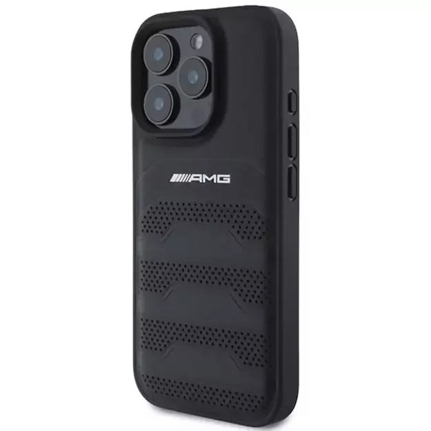 AMG Leather Debossed Lines Black Logo iPhone 16 Pro Max Case - Black 8
