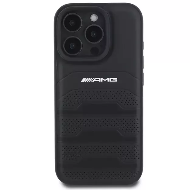 AMG Leather Debossed Lines Black Logo iPhone 16 Pro Max Case - Black 9
