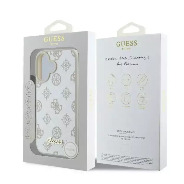 Guess Peony Script Logo MagSafe iPhone 16 Case - White 14