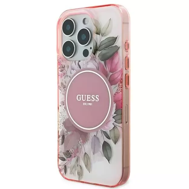 Guess IML Flower &amp  Tonal Circle MagSafe iPhone 16 Pro Max Case - Pink 14