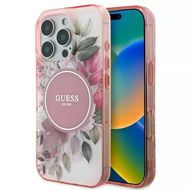 Guess IML Flower &amp  Tonal Circle MagSafe iPhone 16 Pro Max Case - Pink