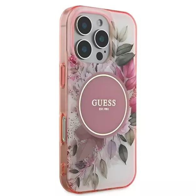 Guess IML Flower &amp  Tonal Circle MagSafe iPhone 16 Pro Max Case - Pink 2