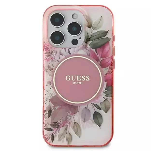 Guess IML Flower &amp  Tonal Circle MagSafe iPhone 16 Pro Max Case - Pink 1