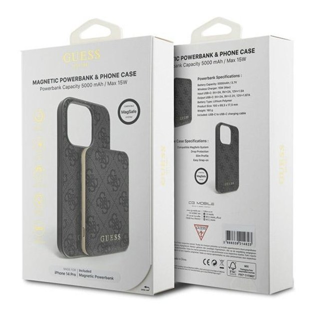 Guess 4G Metal Logo case set for iPhone 14 Pro + 5000mAh MagSafe power bank - black 10