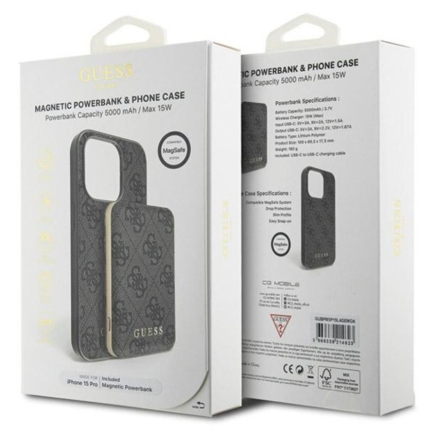 Guess 4G Metal Logo case set for iPhone 15 Pro + 5000mAh MagSafe power bank - black 10