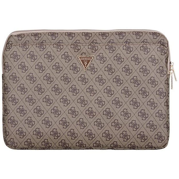 Guess Sleeve 4G Zipper Pocket Triangle Logo 14&quot  Laptop Bag - Brown