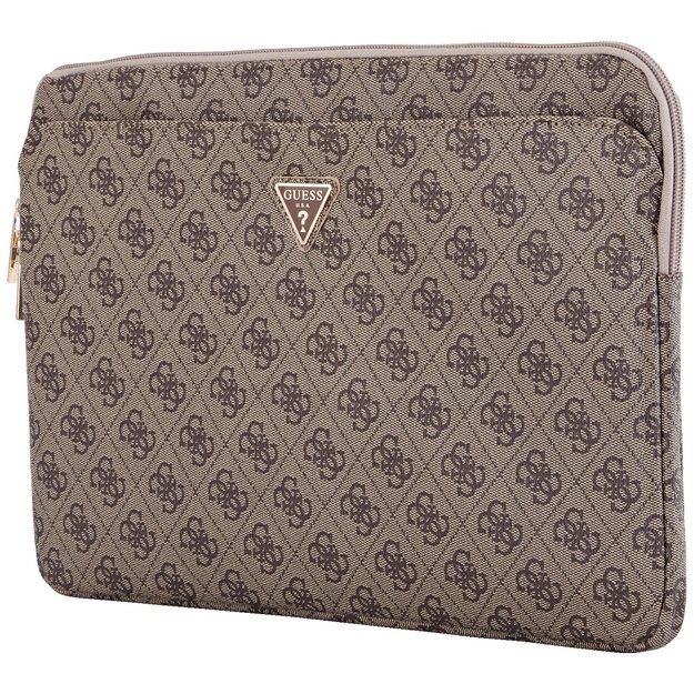 Guess Sleeve 4G Zipper Pocket Triangle Logo 14&quot  Laptop Bag - Brown 2