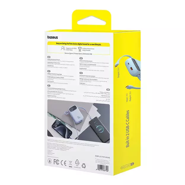 Baseus QPow 2 30W 10000mAh Power Bank with Built-in USB-C Cables - Blue 6