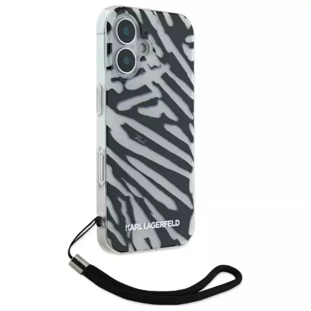 Karl Lagerfeld IML Zebra Pattern &amp  Cord iPhone 16 Case - Black 3