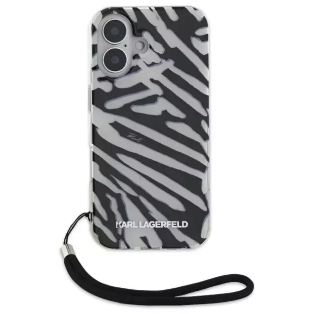 Karl Lagerfeld IML Zebra Pattern &amp  Cord iPhone 16 Case - Black 2