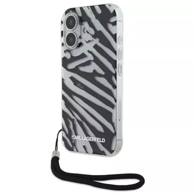 Karl Lagerfeld IML Zebra Pattern &amp  Cord iPhone 16 Case - Black