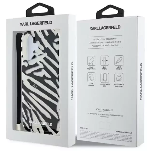 Karl Lagerfeld IML Zebra Pattern &amp  Cord iPhone 16 Case - Black 7