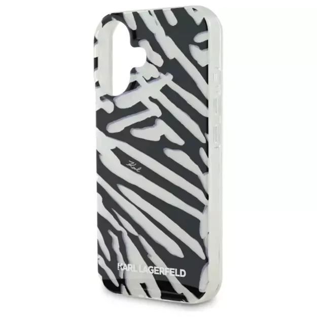 Karl Lagerfeld IML Zebra Pattern &amp  Cord iPhone 16 Case - Black 5