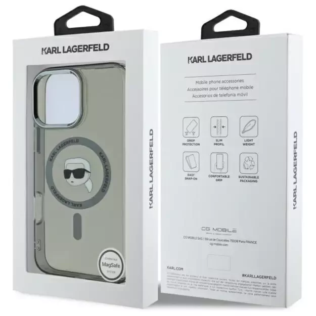 Karl Lagerfeld IML Metal Karl Head MagSafe iPhone 16 Pro Case - Black 10