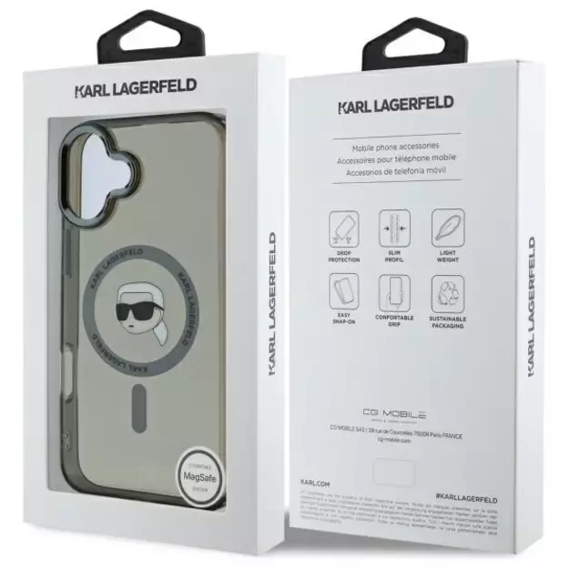 Karl Lagerfeld IML Metal Karl Head MagSafe iPhone 16 Plus Case - Black 7