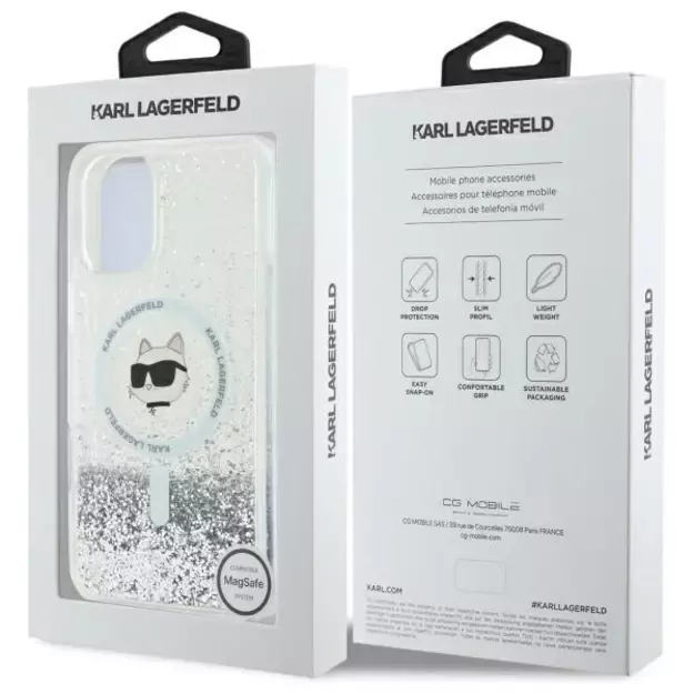 Karl Lagerfeld Liquid Glitter Choupette Head Magsafe iPhone 16 Case - Clear 7
