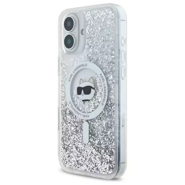Karl Lagerfeld Liquid Glitter Choupette Head Magsafe iPhone 16 Case - Clear 1