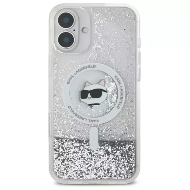 Karl Lagerfeld Liquid Glitter Choupette Head Magsafe iPhone 16 Case - Clear 2