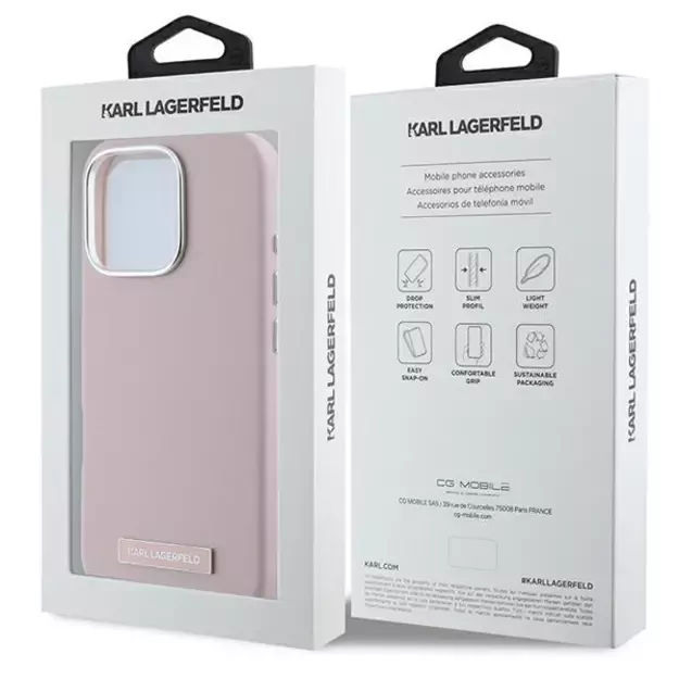 Karl Lagerfeld FW Metal Plate MagSafe iPhone 16 Pro Max Case - Pink 7