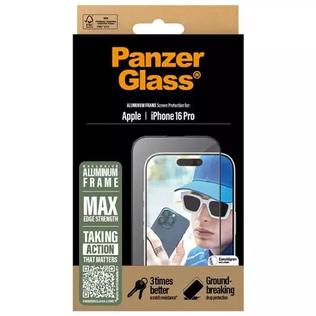 PanzerGlass Screen Protector Aluminum Frame iPhone 16 Pro 6.3&quot  Ultra-Wide Fit 2850 3