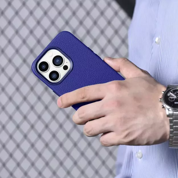 iCarer Litchi Premium Leather Case iPhone 14 Pro Magnetic Leather Case with MagSafe Dark Blue (WMI14220710-DB) 40