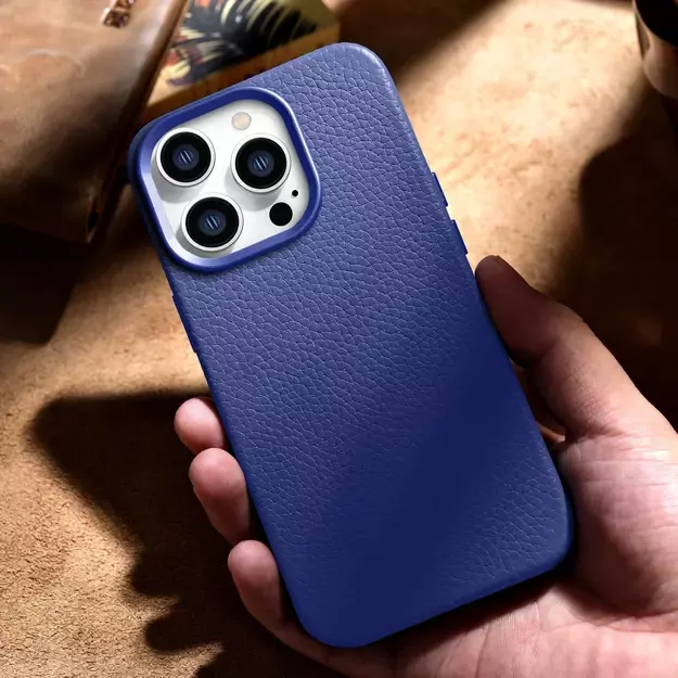 iCarer Litchi Premium Leather Case iPhone 14 Pro Magnetic Leather Case with MagSafe Dark Blue (WMI14220710-DB) 37