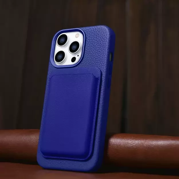iCarer Litchi Premium Leather Case iPhone 14 Pro Magnetic Leather Case with MagSafe Dark Blue (WMI14220710-DB) 35