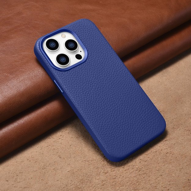 iCarer Litchi Premium Leather Case iPhone 14 Pro Magnetic Leather Case with MagSafe Dark Blue (WMI14220710-DB) 9