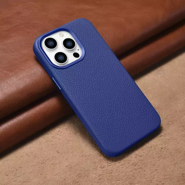 iCarer Litchi Premium Leather Case iPhone 14 Pro Magnetic Leather Case with MagSafe Dark Blue (WMI14220710-DB) 34