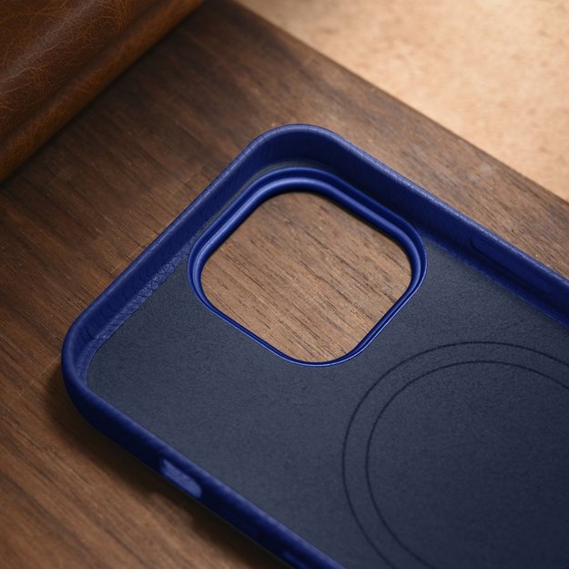 iCarer Litchi Premium Leather Case iPhone 14 Pro Magnetic Leather Case with MagSafe Dark Blue (WMI14220710-DB) 14