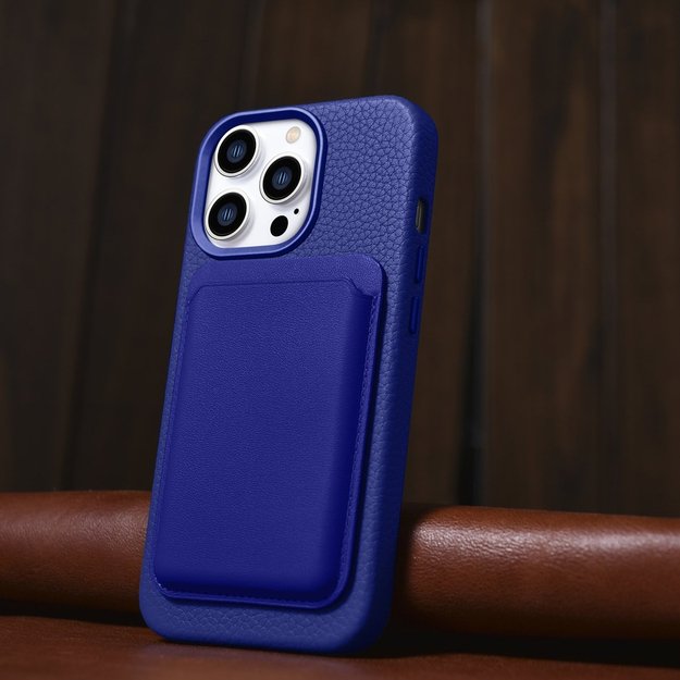 iCarer Litchi Premium Leather Case iPhone 14 Pro Magnetic Leather Case with MagSafe Dark Blue (WMI14220710-DB) 10