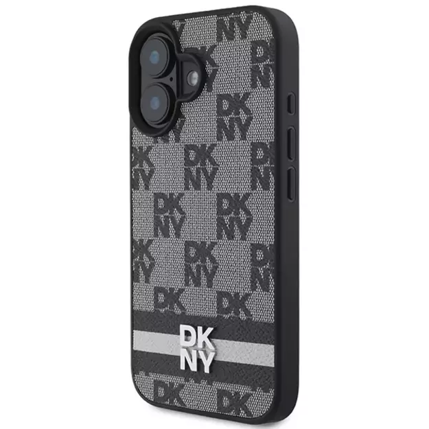 DKNY Checkered Pattern &amp  Printed Stripes case for iPhone 16 - black 1