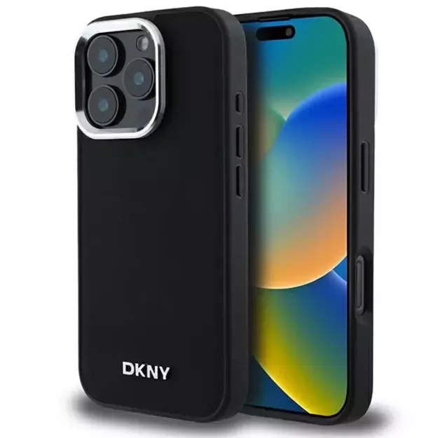 DKNY Plain Silver Logo MagSafe iPhone 16 Pro Max Case - Black
