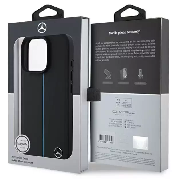 Mercedes MB Blue Line Leather MagSafe iPhone 16 Pro Case - Black 13