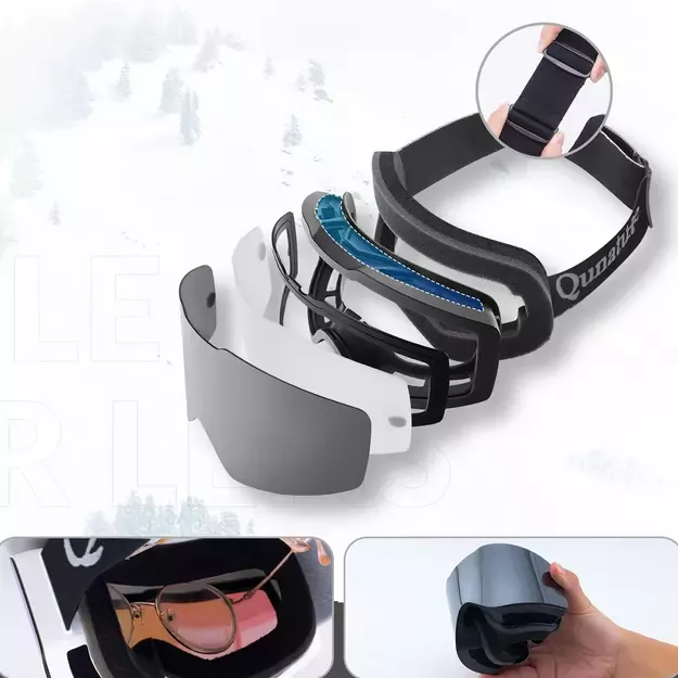Qunature Black Frameless Ski Goggles - Black 8